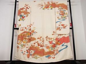 平和屋-こころ店■豪華振袖　駒刺繍　草花文　金彩　三越扱い　着丈156.5cm　裄丈62cm　正絹　逸品　B-ag4540