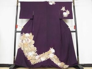 平和屋-こころ店■訪問着　草花文　たたき染め　高島屋扱い　着丈158.5cm　裄丈63cm　正絹　逸品　A-br5662