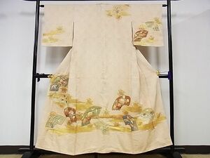 平和屋-こころ店■訪問着　駒刺繍　地紙草花文　金彩　着丈155cm　裄丈63cm　正絹　逸品　B-np8521