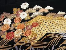 平和屋-こころ店■豪華黒留袖　流水飛鶴草花文　金彩　着丈159cm　裄丈66cm　正絹　逸品　B-np8748_画像7