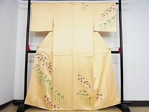 平和屋-こころ店■訪問着　駒刺繍　笹梅文　金彩　着丈163cm　裄丈66cm　正絹　逸品　B-np8711