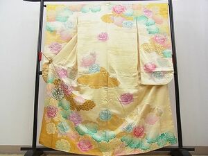 平和屋野田店■豪華振袖　駒刺繍　雲取り薔薇文　暈し染め　金銀彩　逸品　n-kv2066