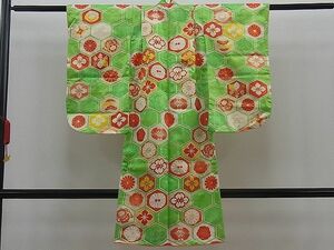 平和屋野田店■七五三　女の子　3歳　祝着　駒刺繍　亀甲牡丹花鳥文　金彩　洗える着物　n-mz6580