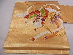 平和屋1■九寸名古屋帯　唐織　尾長鳥　金銀糸　逸品　fb9010