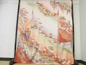 平和屋2■豪華振袖　駒刺繍　舞蝶吉祥花文　暈し染め　金彩　逸品　az5227