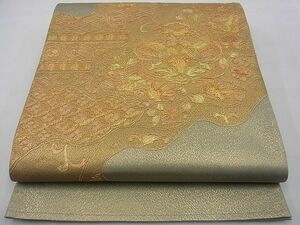 平和屋野田店■袋帯　総刺繍　スワトウ刺繍　駒刺繍　向かい鳥花唐草文　金彩　逸品　n-gh3460