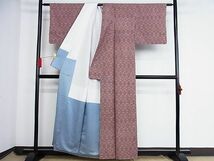 平和屋-こころ店■上質な小紋　紬地　幾何学草花文　着丈158cm　裄丈63cm　正絹　逸品　B-np9120_画像3