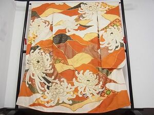 平和屋-こころ店■豪華振袖　駒刺繍　乱菊　金彩　着丈157cm　裄丈64cm　正絹　逸品　B-oa6570