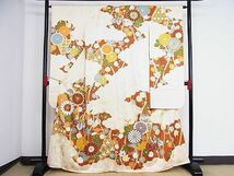 平和屋-こころ店■豪華振袖　駒刺繍　菊文　金彩　着丈163cm　裄丈66cm　正絹　逸品　B-np9100_画像1