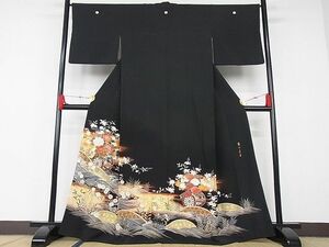 平和屋-こころ店■豪華黒留袖　作家物　花車文　暈し染め　金彩　着丈165cm　裄丈67cm　正絹　逸品　B-jd3493