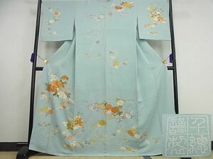 平和屋1■極上　創業460年・千總　訪問着　駒刺繍　筏花文　水色　金彩　逸品3s4872