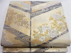 平和屋-こころ店■六通柄袋帯　唐織　流水枝花文　京蒔絵　金銀糸　本金箔　正絹　逸品　B-ph7642