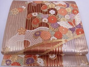 平和屋-こころ店■六通柄袋帯　唐織　立波花蝶文　金糸　正絹　逸品　未使用　A-br6002