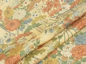 平和屋-こころ店■上質な小紋　扇面花文　着丈159.5cm　裄丈62.5cm　正絹　逸品　B-ag4792