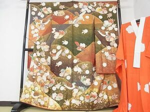 平和屋2■豪華振袖　長襦袢(無双仕立て)セット　駒刺繍　鴛鴦花文　暈し染め　金彩　逸品　wb7275