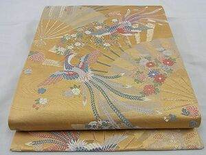 平和屋野田店■六通柄袋帯　唐織　鳳凰舞扇文　本金二重箔　逸品　未使用　n-ow0010