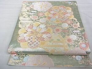 平和屋1■佐賀錦　六通柄袋帯　エ霞舞花文　引箔　逸品　fb9465