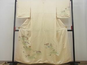 平和屋野田店■訪問着　駒刺繍　遠山扇面花文　暈し染め　金彩　逸品　n-gh3649