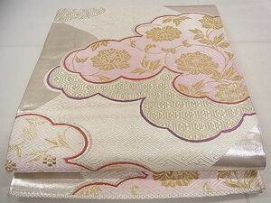 平和屋1■六通柄袋帯　雲取割付紋　純金一重箔　逸品　vf5885