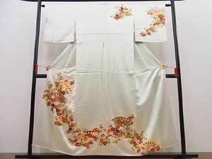 平和屋野田店■訪問着　駒刺繍　檜扇菊梅文　暈し染め　金彩　逸品　n-pk3599