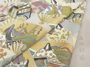 平和屋-こころ店■豪華色留袖　蘇州刺繍　扇面人物文　金彩　着丈157.5cm　裄丈63cm　正絹　逸品　A-ma7220