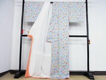 平和屋-こころ店■上質な小紋　型染め　橘　ロング丈　着丈174cm　裄丈67cm　正絹　逸品　B-np9265_画像3