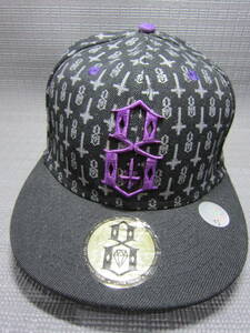 REBEL EIGHT REBEL8 レベルエイト　総柄　キャップ　帽子　黒×紫　ロゴ刺繍　56.8cm　S2310A