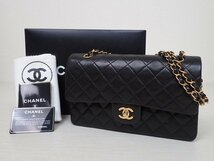 CHANEL/シャネル☆マトラッセ 25 ダブルフラップ ダブルチェーン ショルダーバッグ ブラック×ゴールド金具 ターンロック 箱付き_画像1