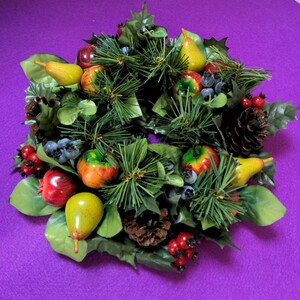  Christmas wreath Showa Retro diameter 30 approximately cm depth approximately 7.5cm wall decoration entranceway decoration fruit ...... green group Christmas. decoration 