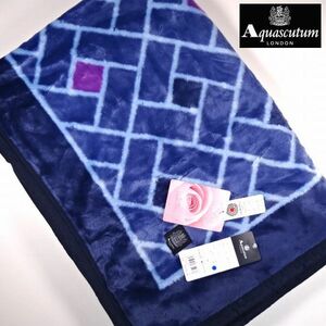 新品 Aquascutum LONDON アクアスキュータム ロンドン 日本製 秋冬 ハーフブランケット 毛布 ひざ掛け 紺 正規品 