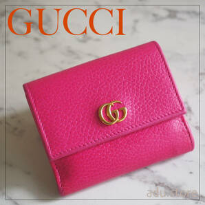 良品★ グッチ GUCCI GG プチマーモント 524672 ピンク 三つ折り財布 小銭入れ お札入れ カードケース コンパクトウォレット ミニ財布