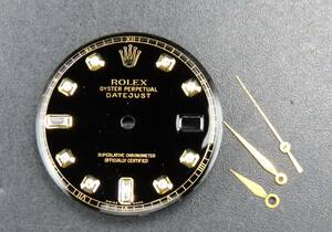 1円～! ROLEX ロレックス DATEJUST デイトジャスト用 ブラック文字盤 針付き 10Pダイヤ Ref.1601等に メンズ腕時計 ダイヤル パーツ 52