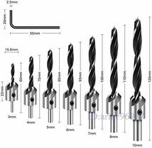 X414☆新品面取りカッター 皿取り錐ドリル ビット 皿取錐 下穴錐 座ぐり 3 / 4 / 5 / 6 / 7 / 8 / 10mm 7本セット_画像2