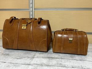 23A10-60N:REAL LEATHER　リアルレザー　鞄　ボストンバッグ　大　小　2点まとめ　大のみ修理必要　本革　アンティーク　インテリアにも