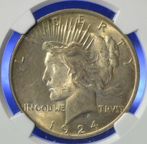 ◆100THアメリカラベル◆MS62 1924 ピースダラー 1ドル 銀貨 NGC鑑定 シルバー 100年の歴史 アンティークコインモダンPCGS 168_画像3