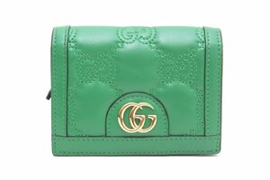 1B434☆グッチ GUCCI☆ GGマトラッセ レザー コンパクトウォレット グリーン 723786 美品 【ニューポーン】