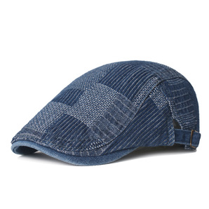 デニム ハット 帽子 ベレー帽 ハンチング メンズ カラーマッチング レトロ 頭囲55~59cm ブルーの画像1