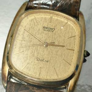 セイコー ドルチェ SEIKO DOLCE 5931-5460 3針 クォーツ 腕時計 ゴールド文字盤 革ベルト 稼動品 【13964