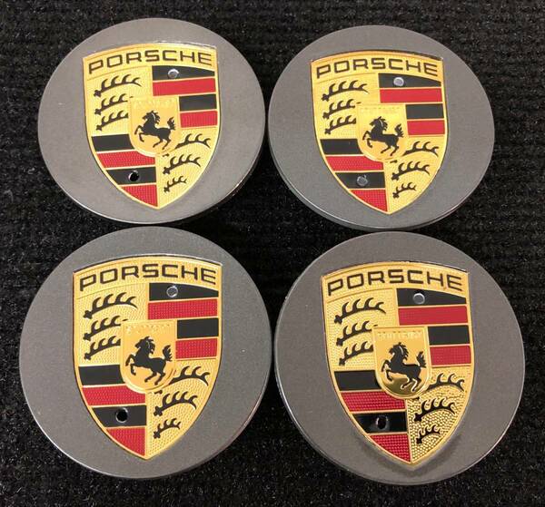 ポルシェ 65mm グレー・ゴールド 新品 4個セット 純正ホイールセンターキャップ 2015-2018 Porsche Macan Center Cap 95B-601-150-A-88Z 