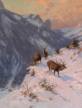 絵画 額縁付き 複製名画 世界の名画シリーズ ティーレ 「 冬の鹿 」 サイズ 3号_画像2