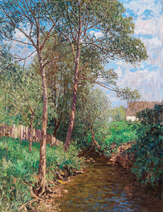 Art hand Auction Pintura Reproducción Obra Maestra Lienzo Arte World Masterpiece Series Alfredo Zoff Paisaje Soleado con un Arroyo Tamaño 10, residencia, interior, otros