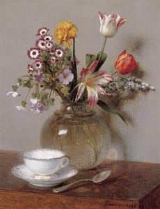 絵画 複製名画 キャンバスアート 世界の名画シリーズ アンリ・ファンタン・ラトゥール 「 花瓶とコーヒーカップ 」 サイズ 15号