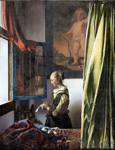 絵画 複製名画 キャンバスアート 世界の名画シリーズ ヨハネス・フェルメール 「 手紙を読む女性 」 サイズ 20号_画像1