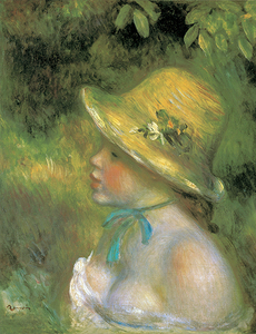 絵画 複製名画 キャンバスアート 世界の名画シリーズ ピエール・オーギュスト・ルノワール 「 麦わら帽子をかぶった女性 」 サイズ 10号