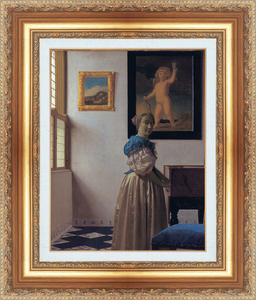 絵画 額縁付き 複製名画 世界の名画シリーズ ヨハネス・フェルメール 「 バージナルの前に立った女性 」 サイズ 6号