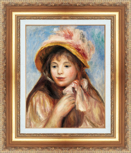 絵画 額縁付き 複製名画 世界の名画シリーズ ピエール・オーギュスト・ルノワール 「 ピンクの帽子を被る少女 」 サイズ 6号