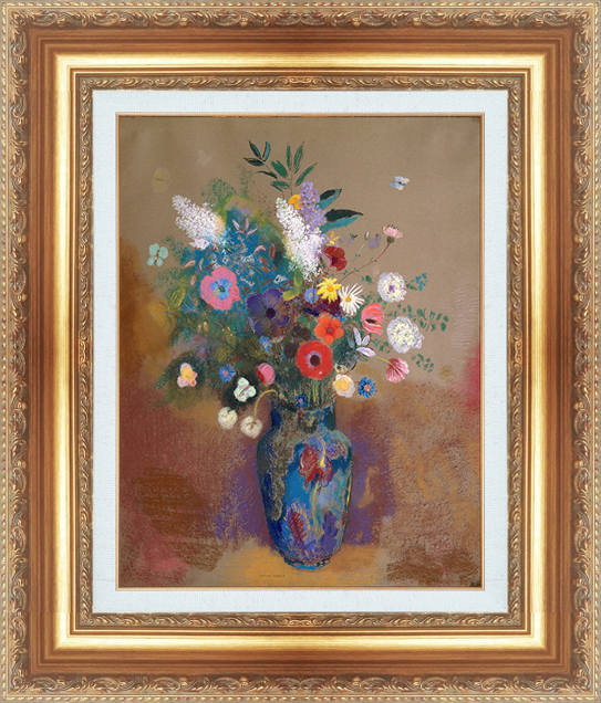 Gemälde mit Rahmen, Reproduktionsmeisterwerk, World Masterpiece-Serie Odilon Redon Blumen in einer Vase, Größe 15, Residenz, Innere, Andere