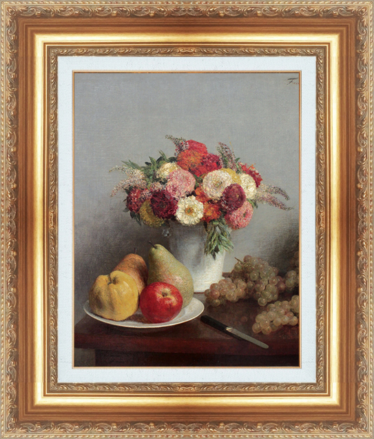 Cuadro con marco Reproducción de cuadro famoso Serie de cuadros de fama mundial Henri Fantin-Latour Flores y Frutas Tamaño 8, Alojamiento, interior, otros