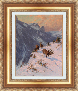 Art hand Auction 絵画 額縁付き 複製名画 世界の名画シリーズ ティーレ ｢ 冬の鹿 ｣ サイズ 15号, 住まい, インテリア, その他