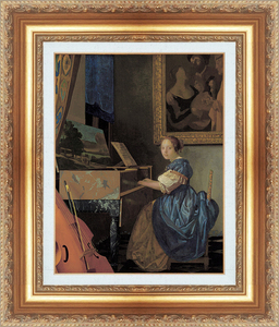 絵画 額縁付き 複製名画 世界の名画シリーズ ヨハネス・フェルメール 「 ヴァージナルの前に座った女性 」 サイズ 10号